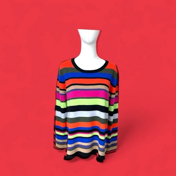 ￼Pure Amici NWT‎size medium mult color striped crewneck sweater